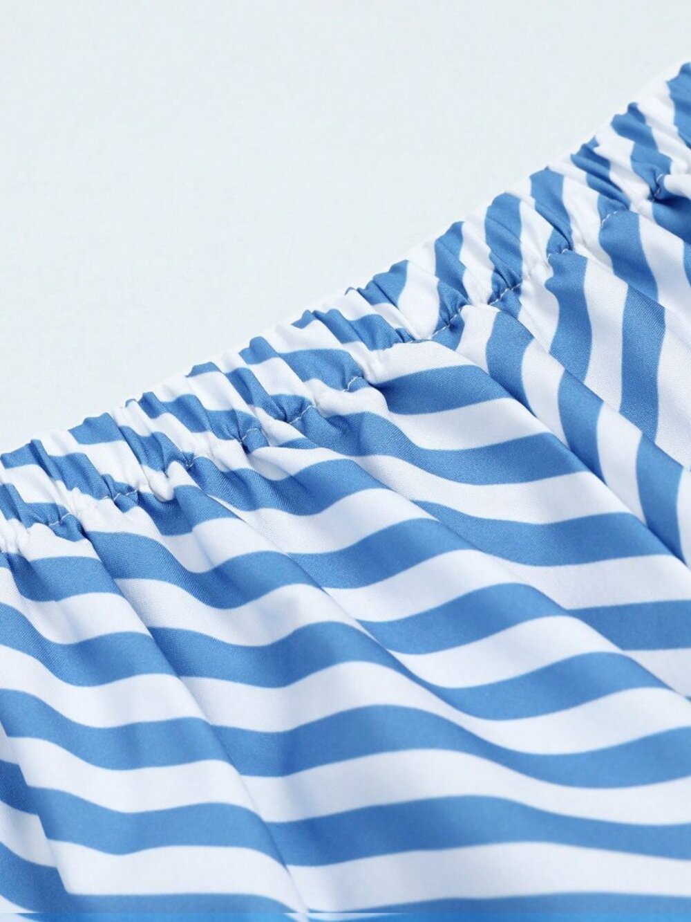 Blue Boho French Vacation Women's Loose Flowy Striped Halter Long Dress - Picture 7 of 7